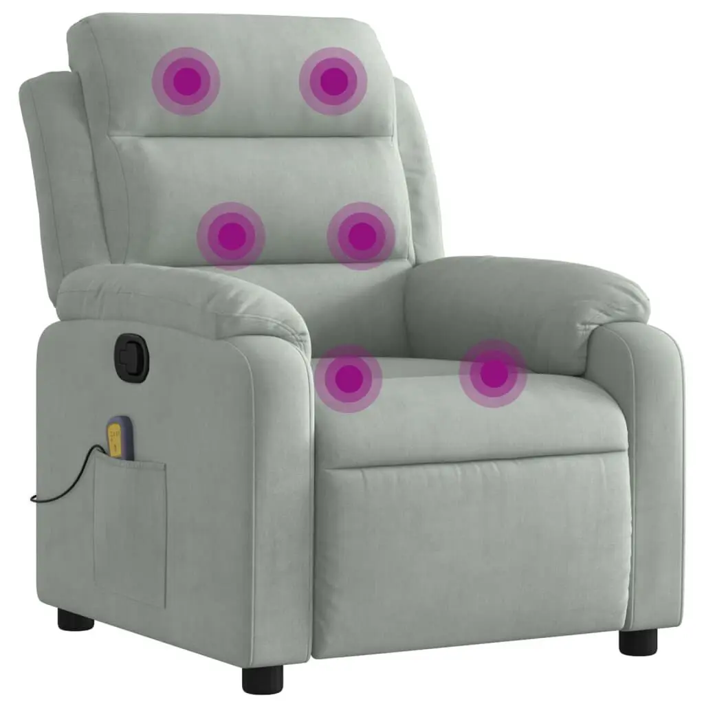 Massage Recliner Chair Light Gray Velvet Heated Recliner USB