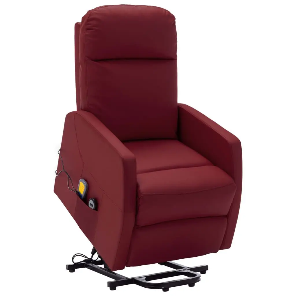 Power Lift Massage Recliner Chair Wine Red Faux Leather Heat