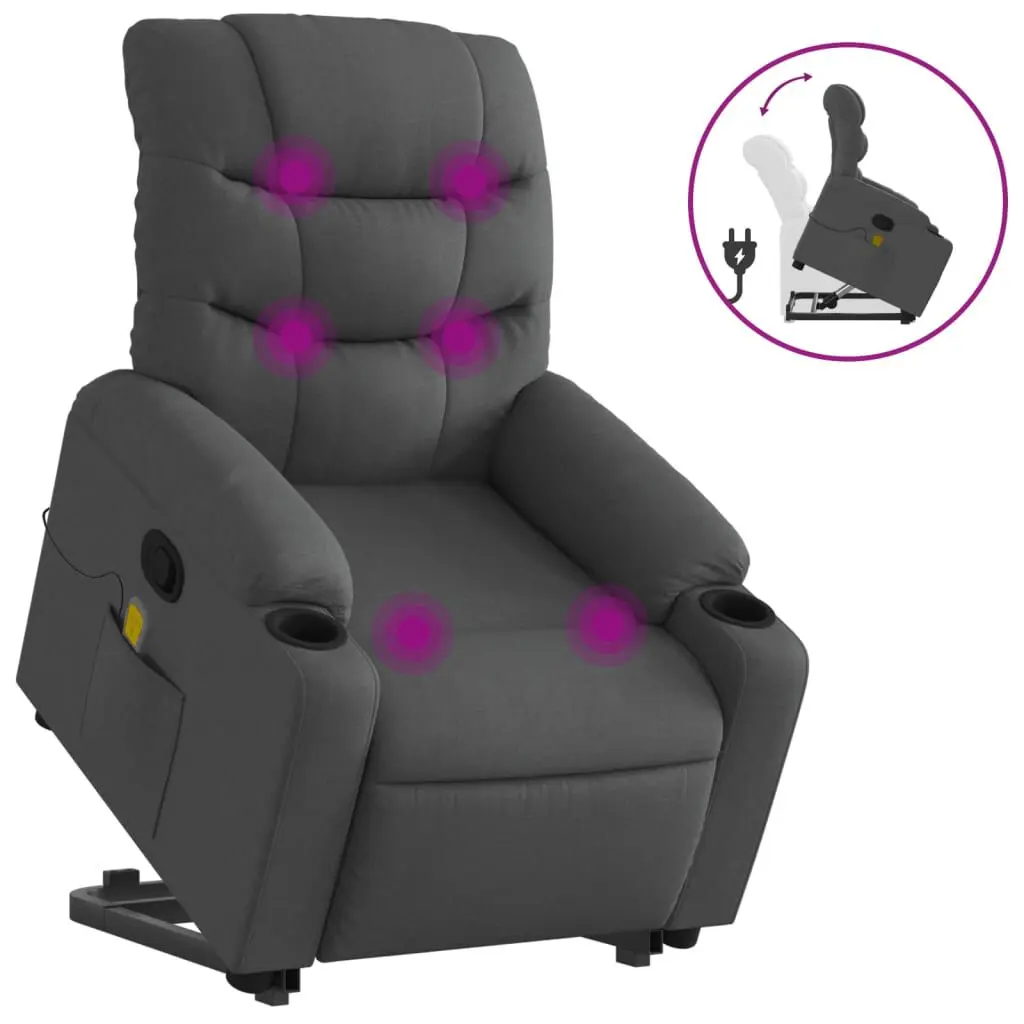 Stand up Massage Recliner Chair Dark Gray Fabric Lumbar Support