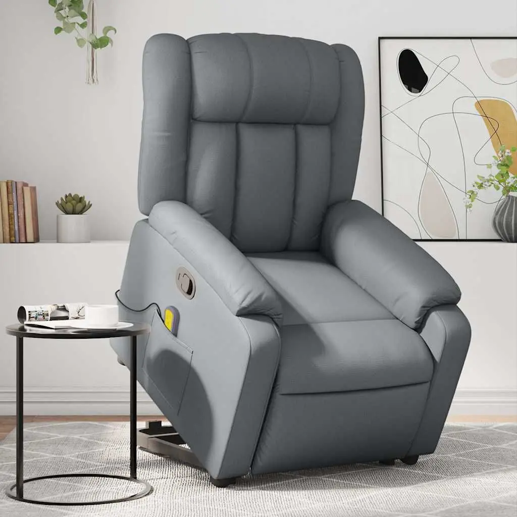Stand Up Massage Recliner Chair Gray Faux Leather Heat