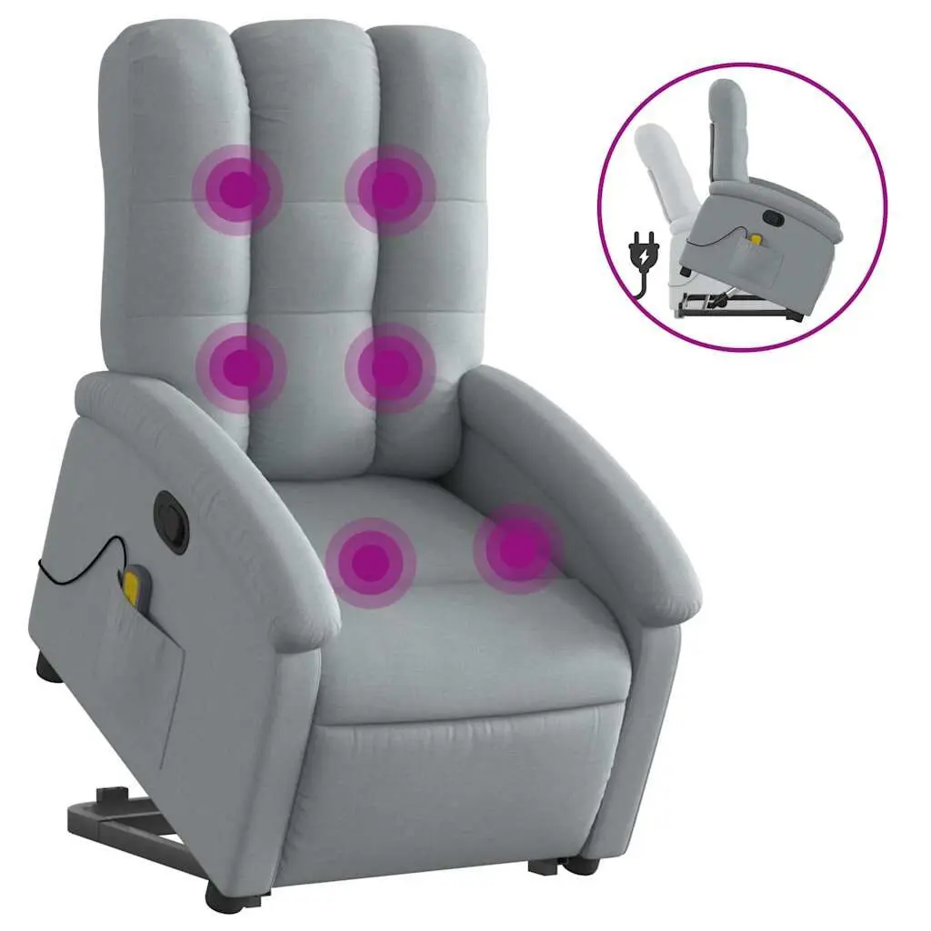 Stand up Massage Recliner Chair Light Gray Fabric Power Lift