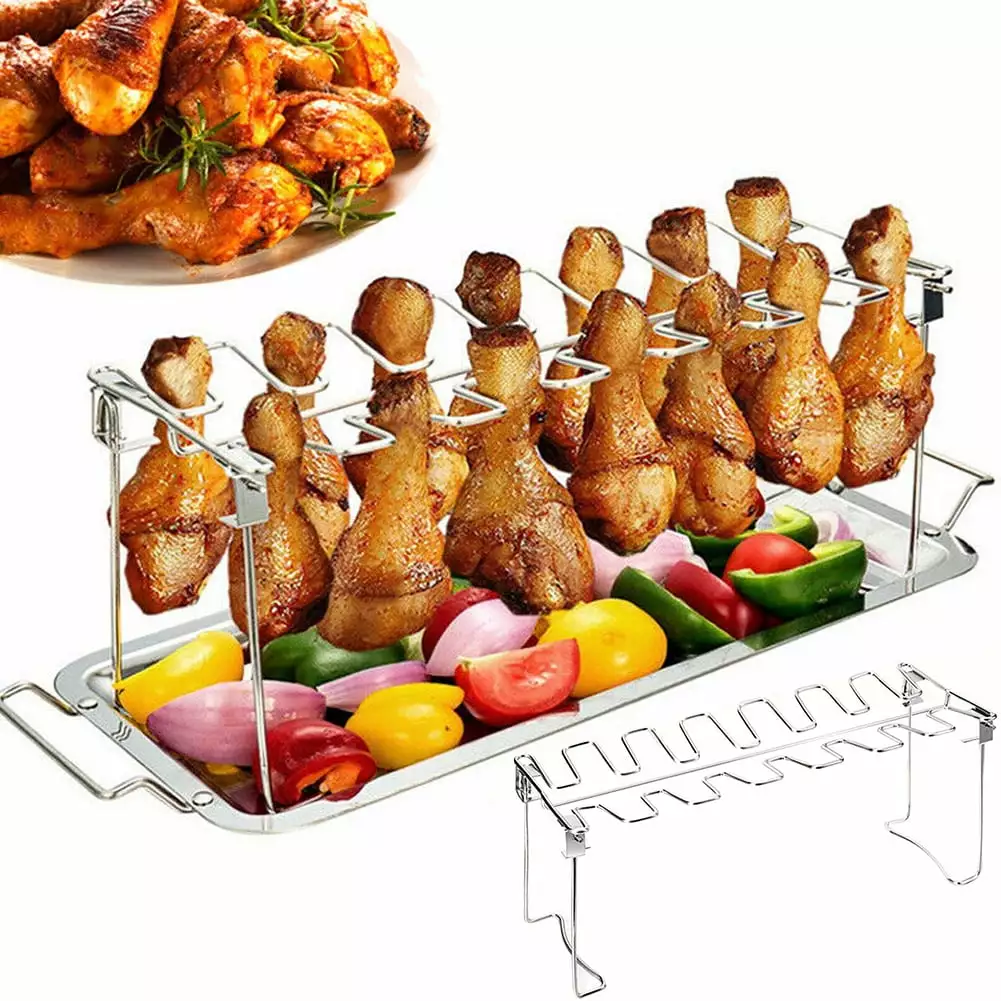 Ludlz Stainless Steel Chicken Leg Drumstick Grill Stand Holder Barbecue Non-stick Rack