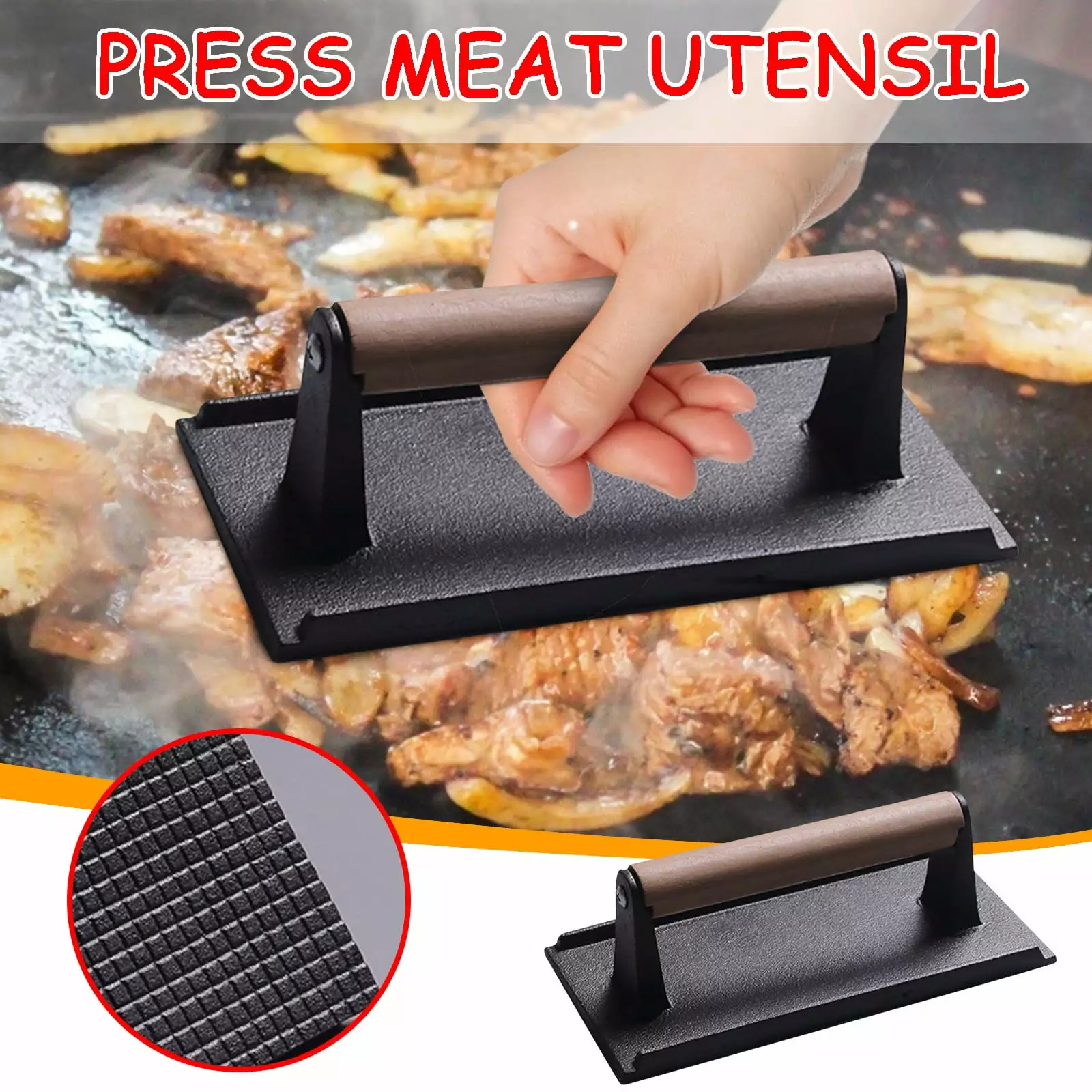 Taylongift Christmas Valentine's Day Iron Rectangular Lattice Meat Press Board Wooden Handle