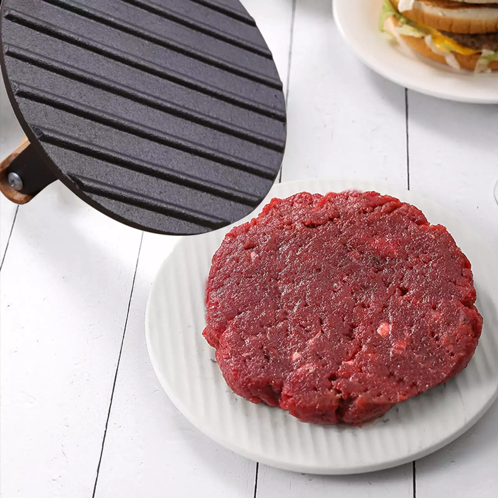 Zyhtgyee Food Grade Cast Iron Burger Press Ergonomic Handle Even Heat Transfer Cooking