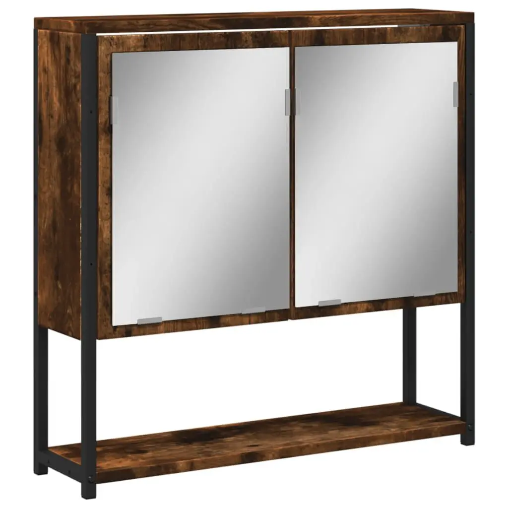 23.6x6.3x23.6 Inch Bathroom Mirror Cabinet Smoked Oak Engineered Wood