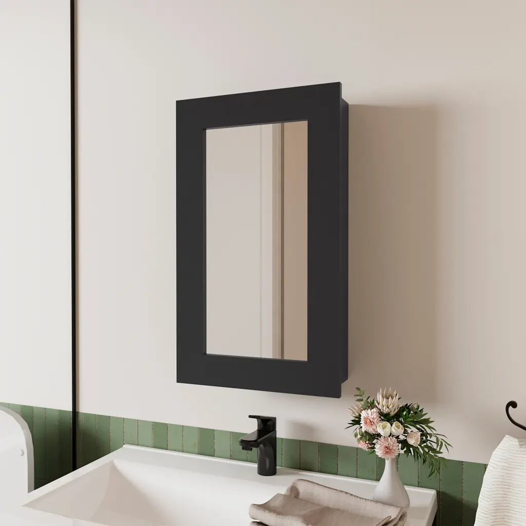 Parks Medicine Cabinet Mirror Black Bathroom Storage fm furniture