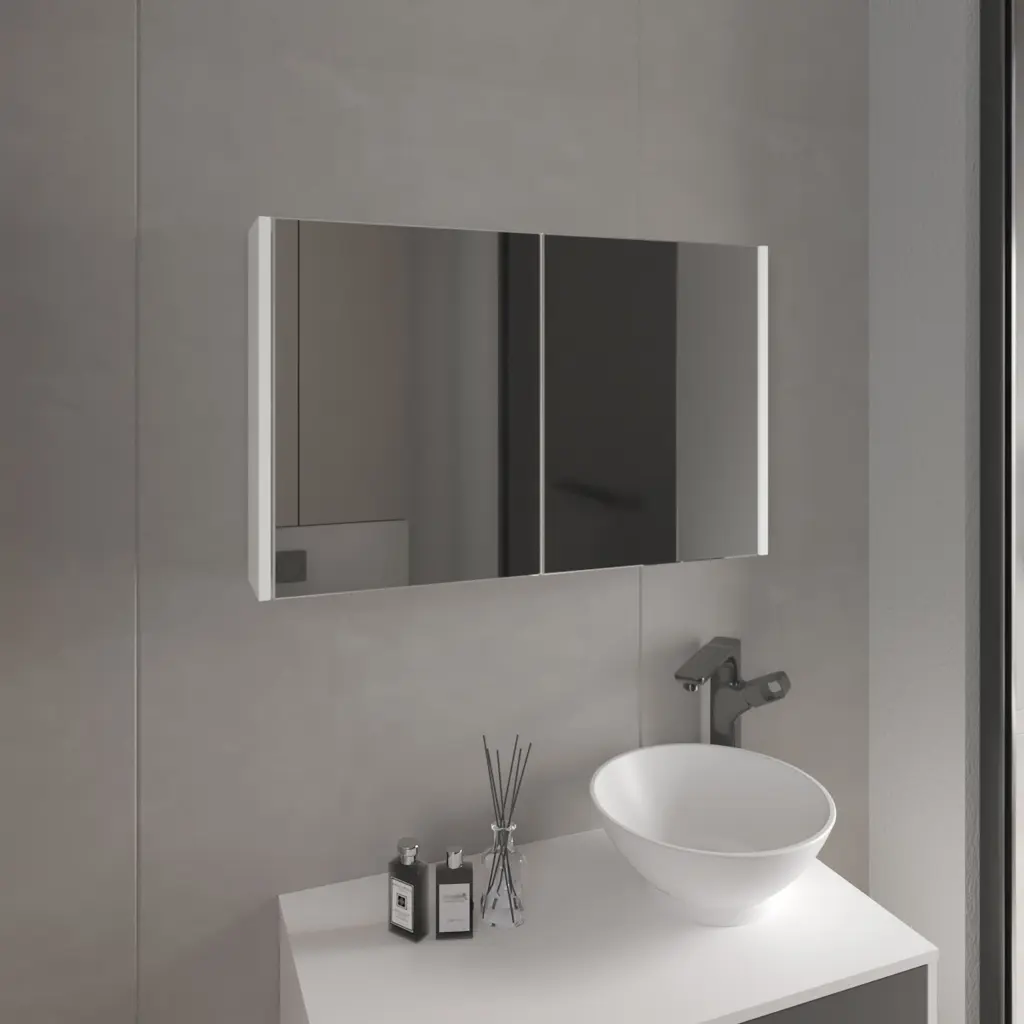 Bouti 19.7 Inch H X 31.5 Inch W Double Door Mirror Medicine Cabinet Three Interior Shelves tuhome