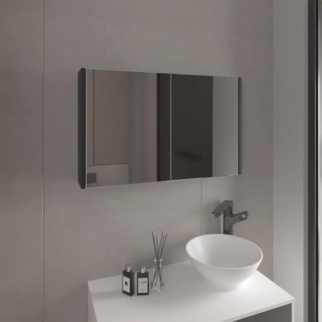 Bouti Double Door Mirror Medicine Cabinet Three Interior Shelves tuhome
