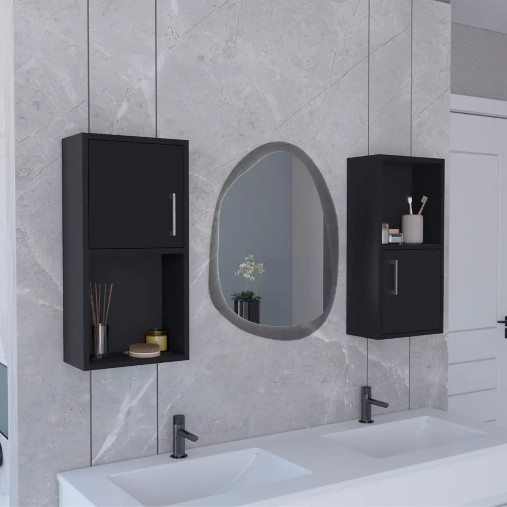 Oba 2 Piece Wall Mounted Bathroom Medicine Cabinet Open and Closed Storage tuhome