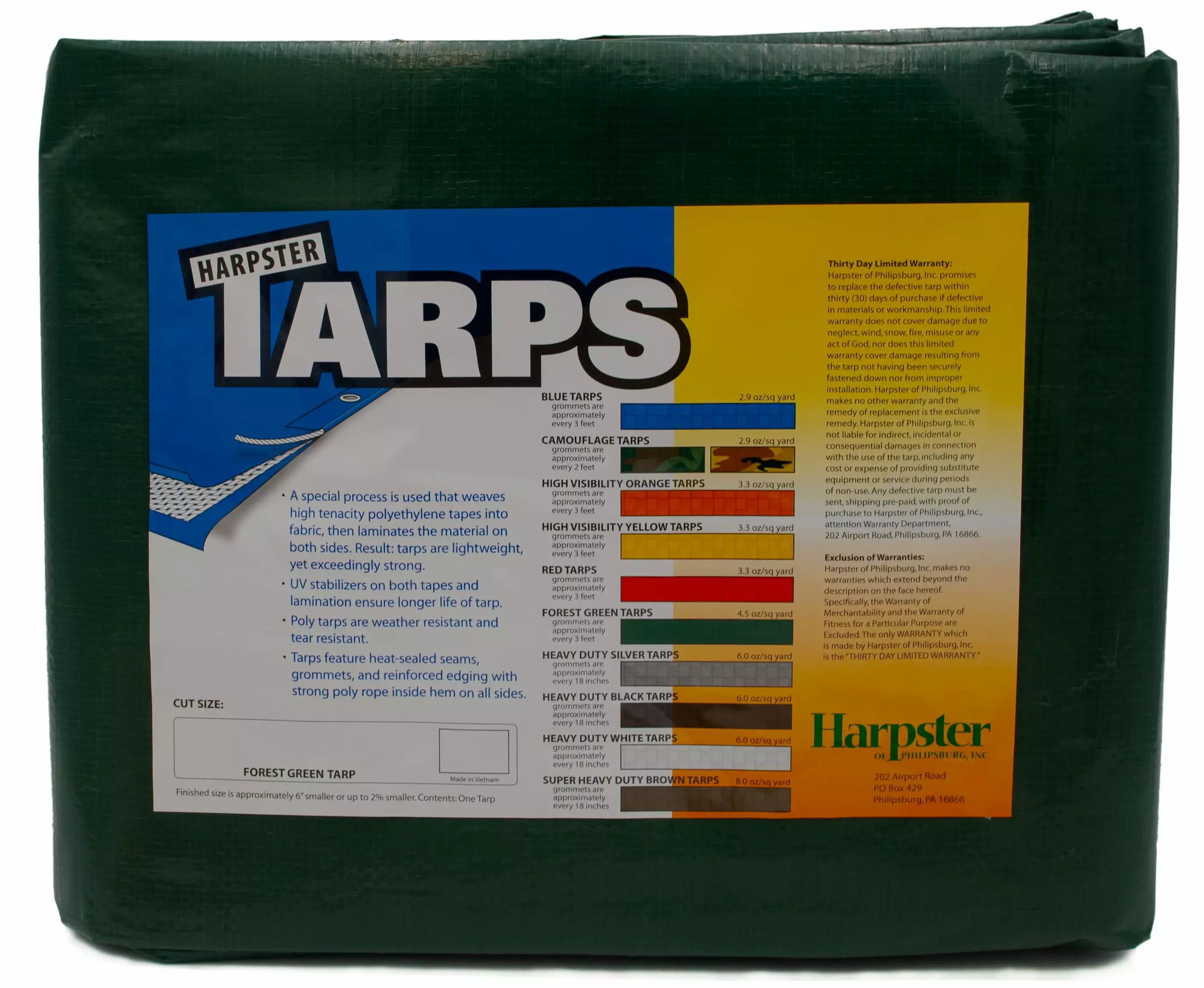 Harpster Tarps 12x14 Forest Green Medium Duty 4.5 oz Poly Tarp 10 Mil