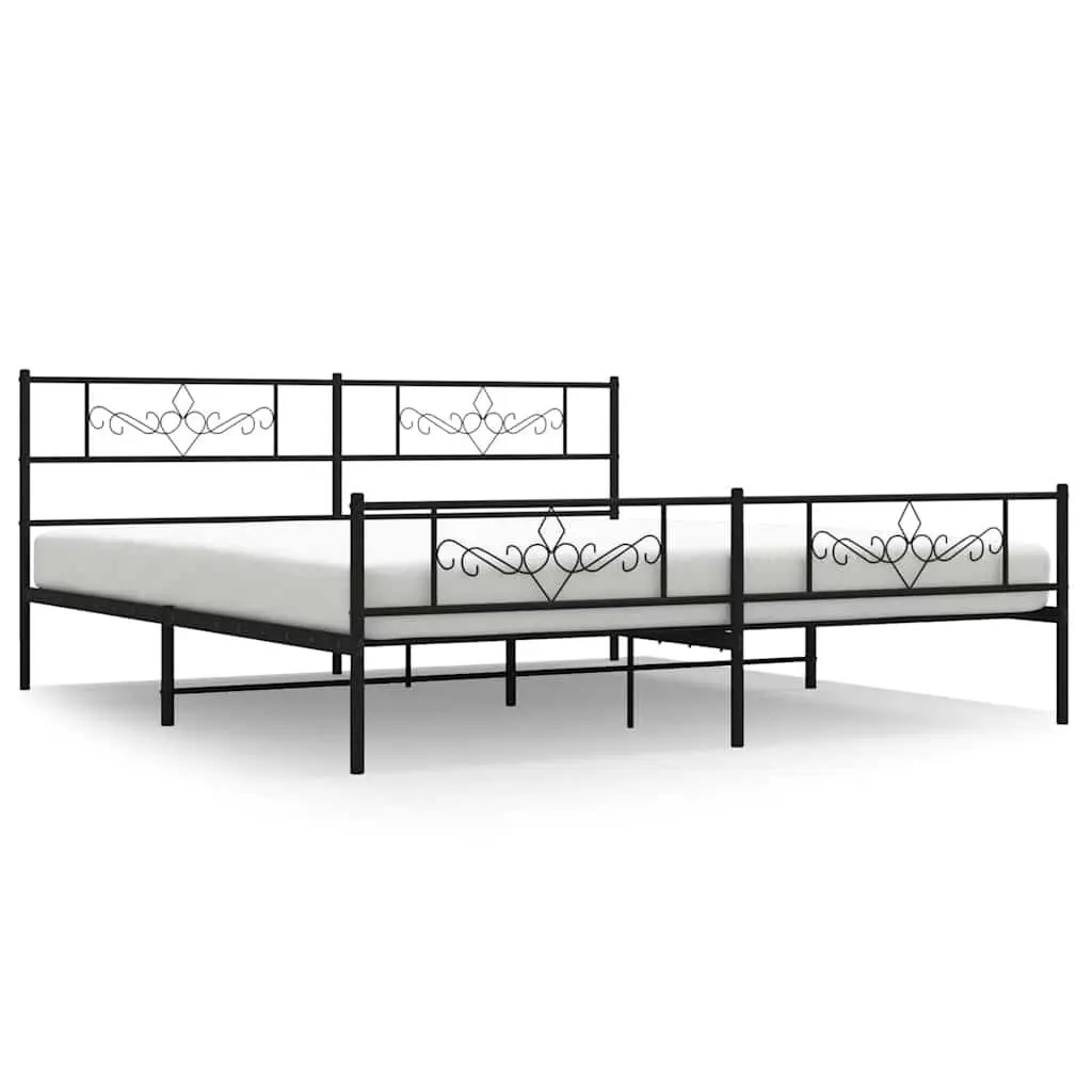 Black Metal Bed Frame Footboard 76x79.9 Inches No Mattress King Size