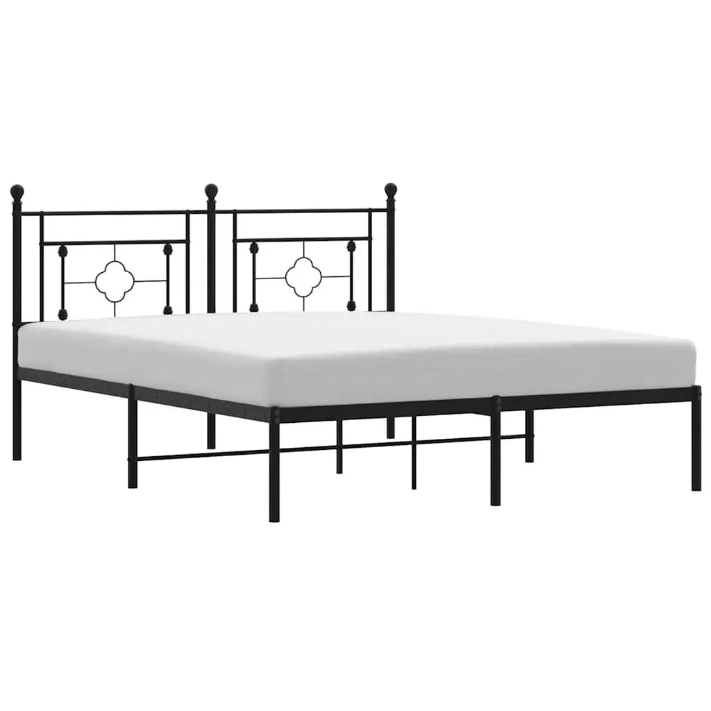 Black Metal Bed Frame Headboard 59.1x78.7 Inches No Mattress Included