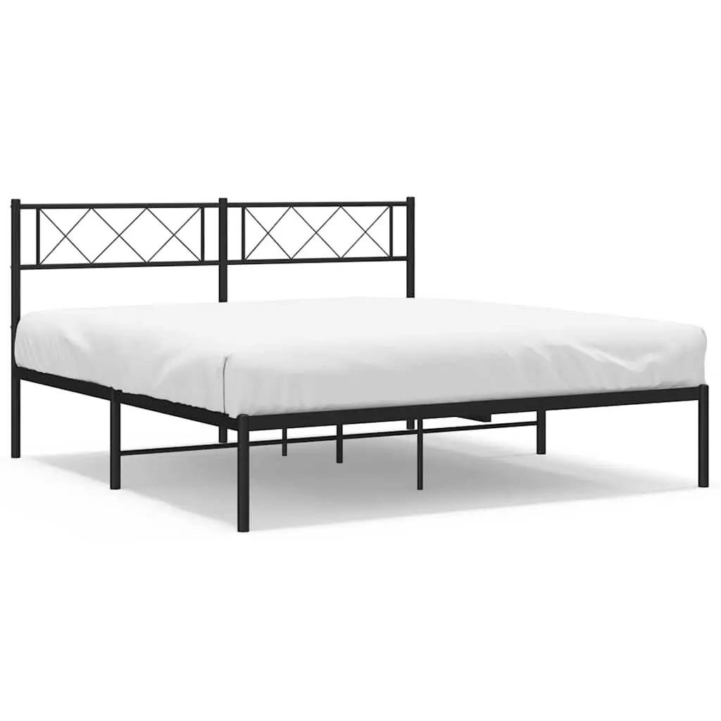Black Metal Bed Frame Headboard 59.1x78.7 Inches No Mattress Twin Size