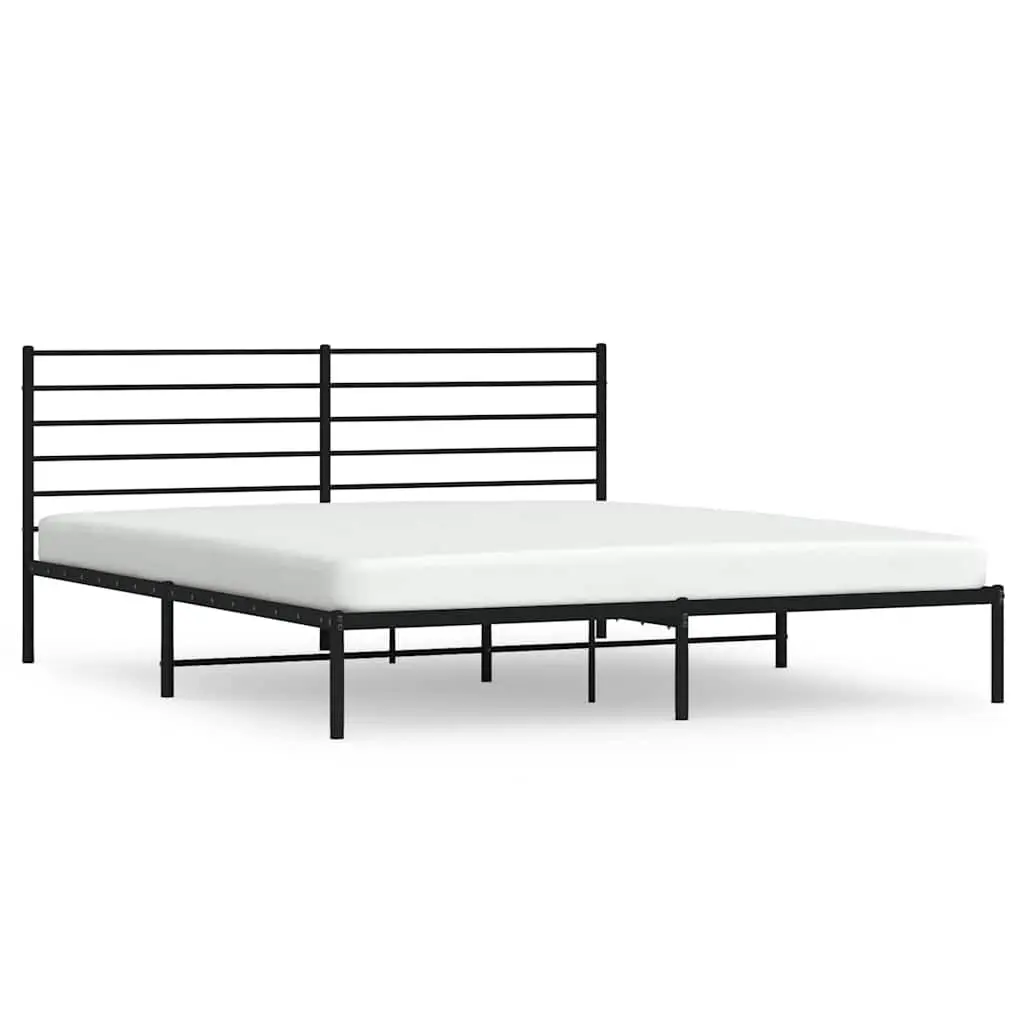 Black Metal Bed Frame Headboard 72x83.9 Inches Sturdy No Mattress