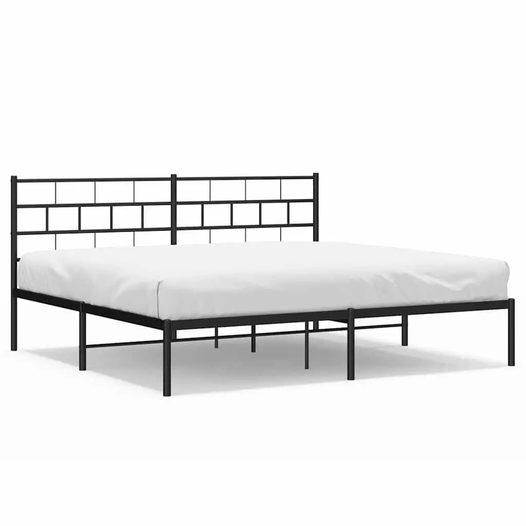 Black Metal Bed Frame Headboard 76x79.9 Inches Sturdy No Mattress