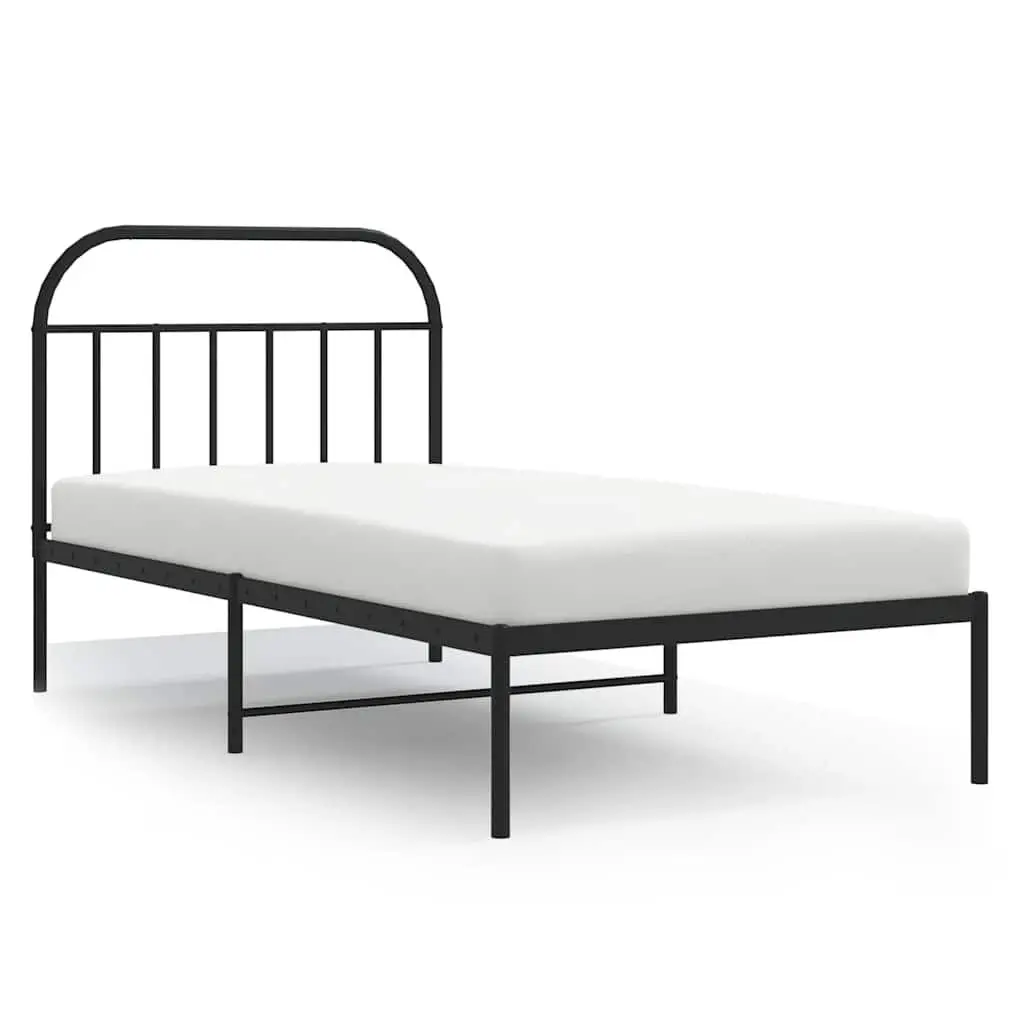 Metal Bed Frame without Mattress Headboard Black 39.4x74.8 Inches