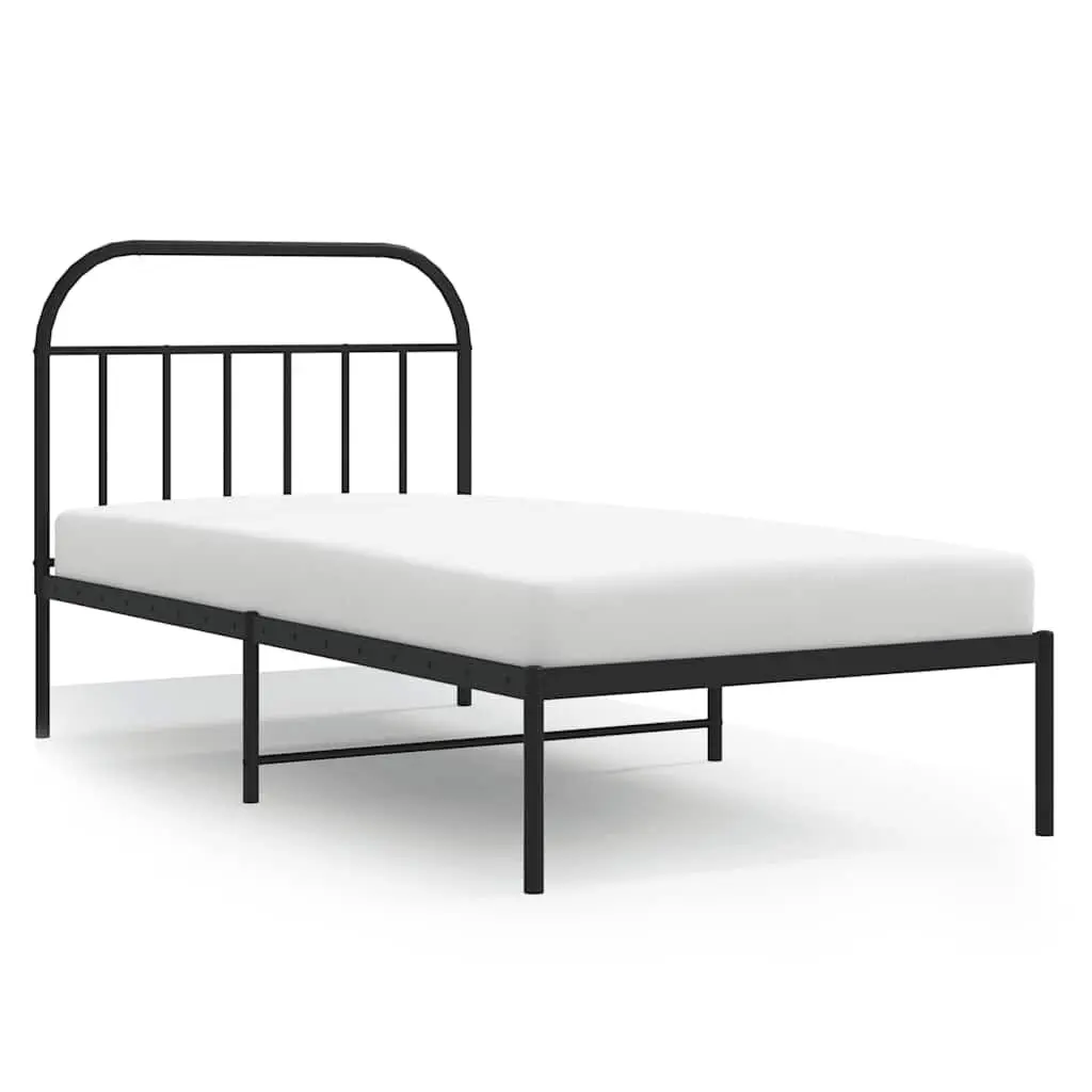 Metal Bed Frame without Mattress Headboard Black 39.4x78.7 Inches