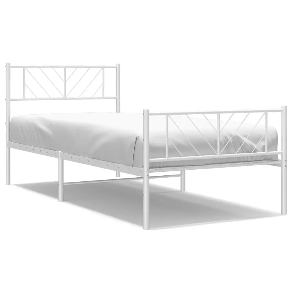 White Metal Bed Frame Footboard 39.4x78.7 Inches No Mattress Twin Size
