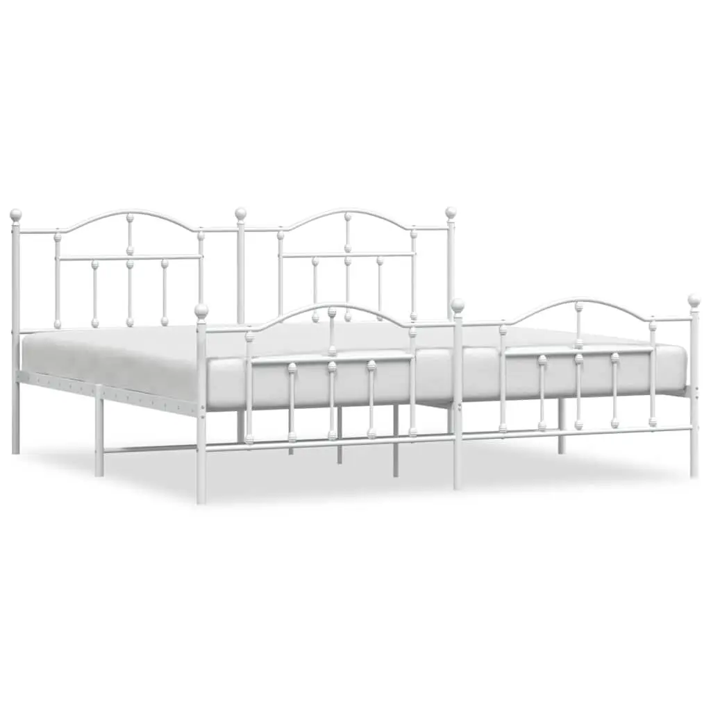 White Metal Bed Frame Footboard 76x79.9 Inches No Mattress King Size