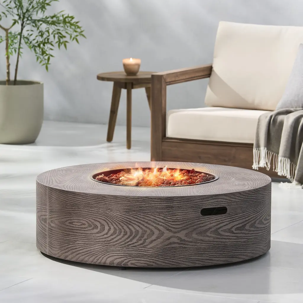 Aidan Round Ferrous Metal Fire Pit 50,000 BTU Outdoor Use Timber Frame nh-bc furniturings