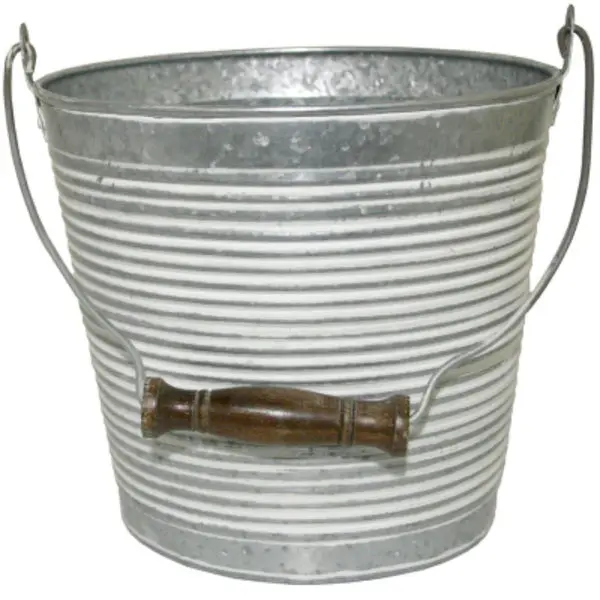 Robert Allen Ribbed Metal Planter Handle Galvanized White Wash 10 Inch