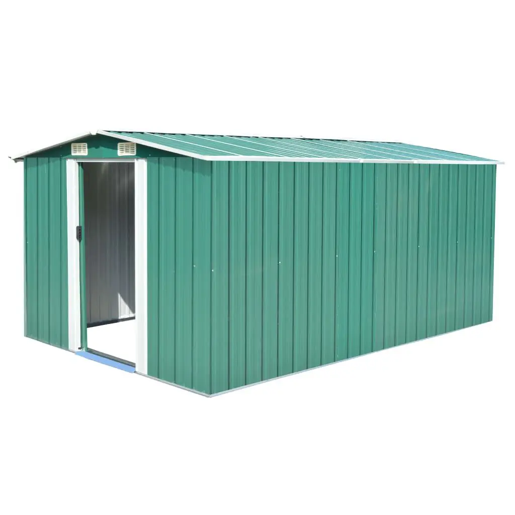 Garden Shed 101.2x154.3x71.3 Inches Metal Green Large Outdoor Storage