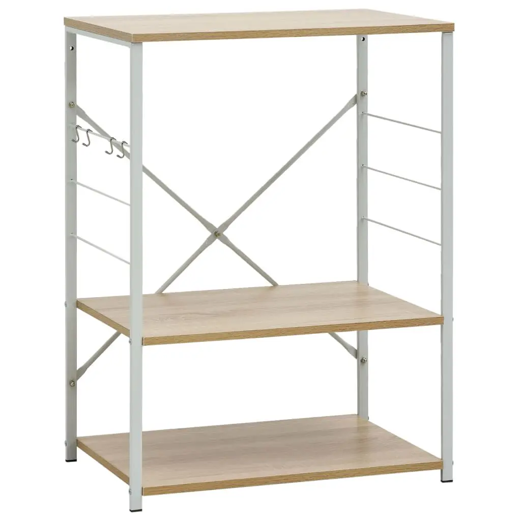 Microwave Cabinet White and Oak 23.6x15.6x31.3 Inches Engineered Wood Kitchen Furniture