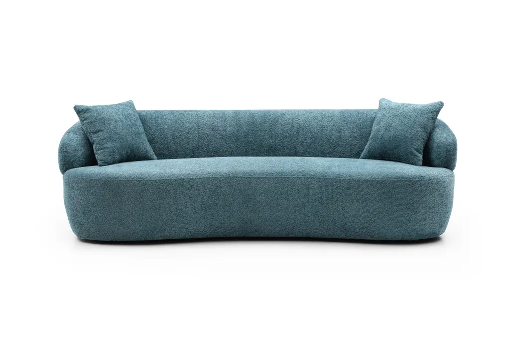 Blue Mid Century Modern Curved Sofa 3 Seat Cloud Couch Boucle Fabric justone interior