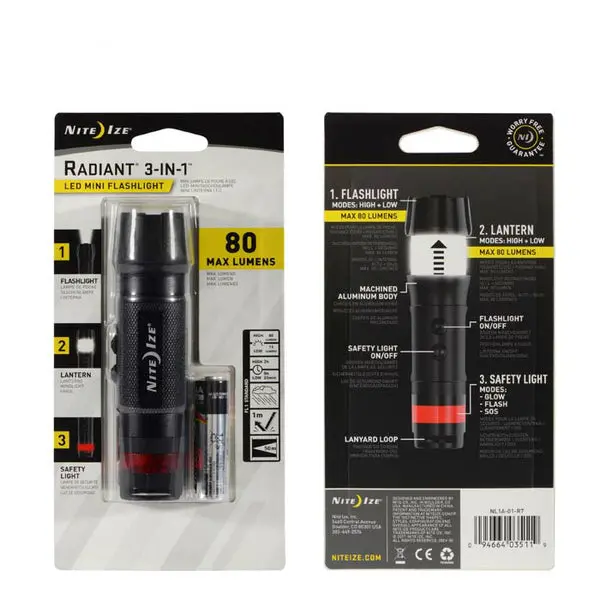 Nite Ize NL1A-01-R7 Radiant 3--1 LED Mini Flashlight Black Keychain