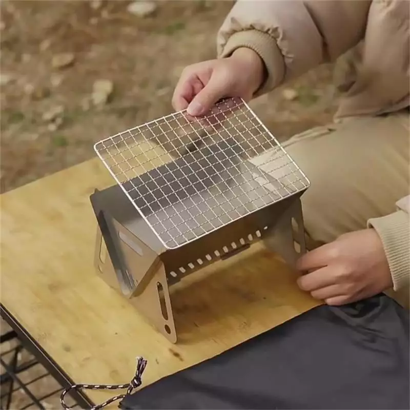 Mini Charcoal Grill Travel-friendly Barbecue Grill Folding Outdoor Stove Camping Wood Grill Stainless Steel BBQ Stove A