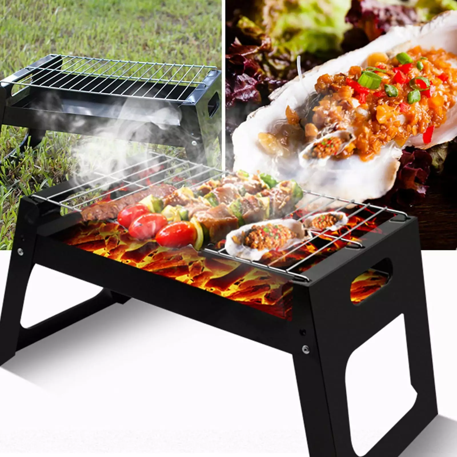 LWZWM Mini Travel Camping Grill BBQ Net Outdoor Wood Stove Carbon Steel