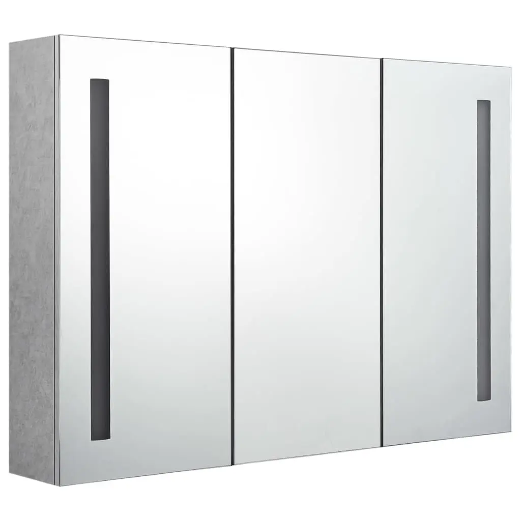 LED Bathroom Mirror Cabinet Concrete Gray 35x5.5x24.4 Inches Modern Storage