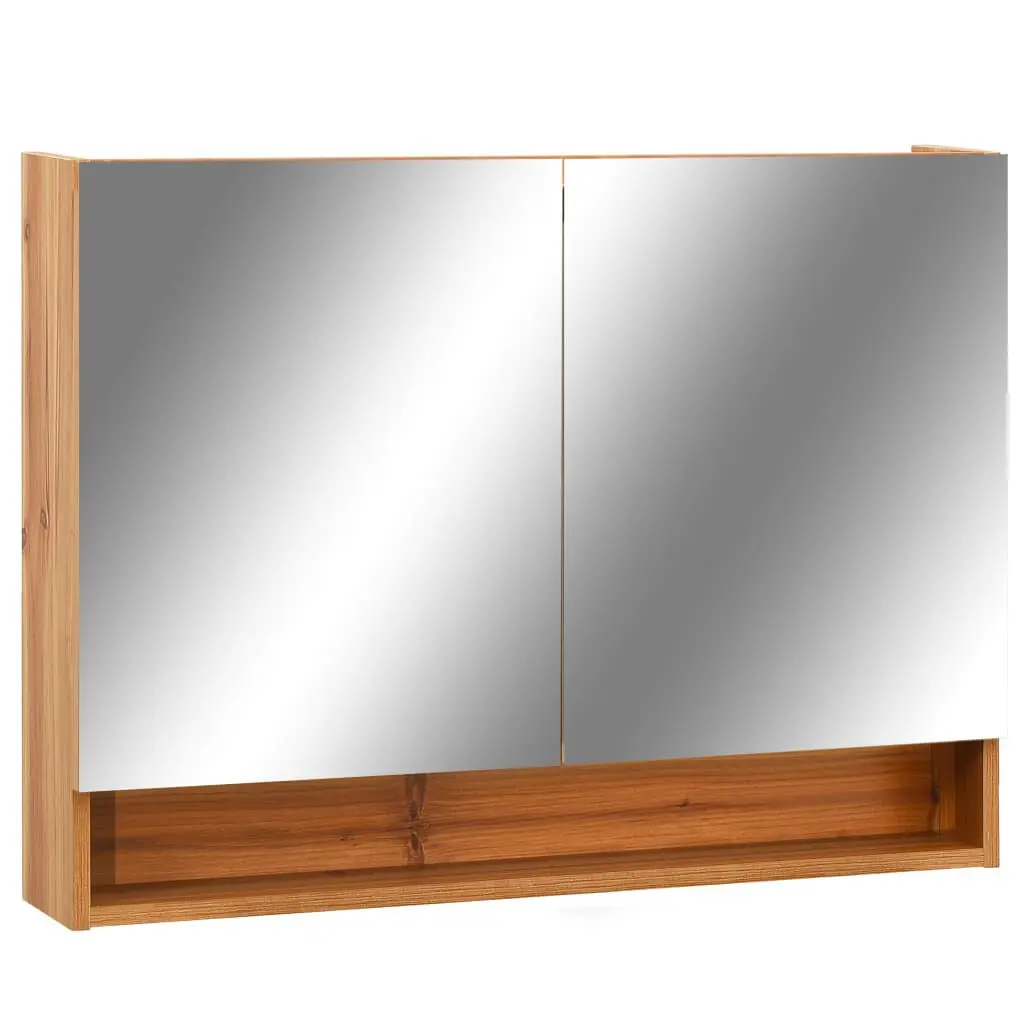 LED Bathroom Mirror Cabinet Oak 31.5x5.9x23.6 Inches MDF Storage Mirror