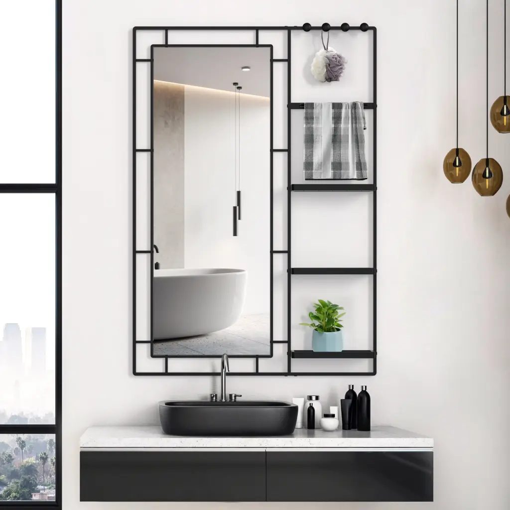 30X44 Ines Modern Vanity Mirror Multi Practical Shelf Large Bathroom Mirror beautme