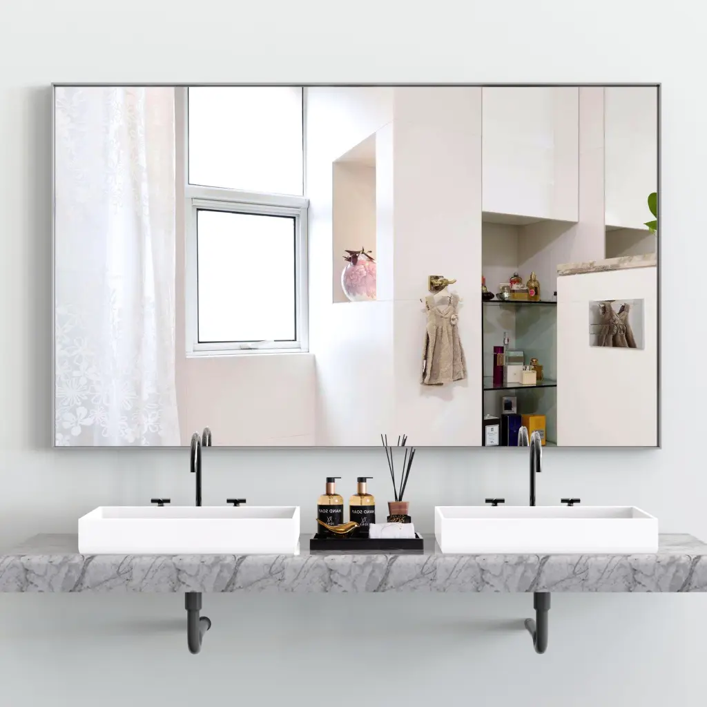 60x36 Inch Oversized Modern Rectangle Bathroom Mirror Shiny Metal Frame beautme