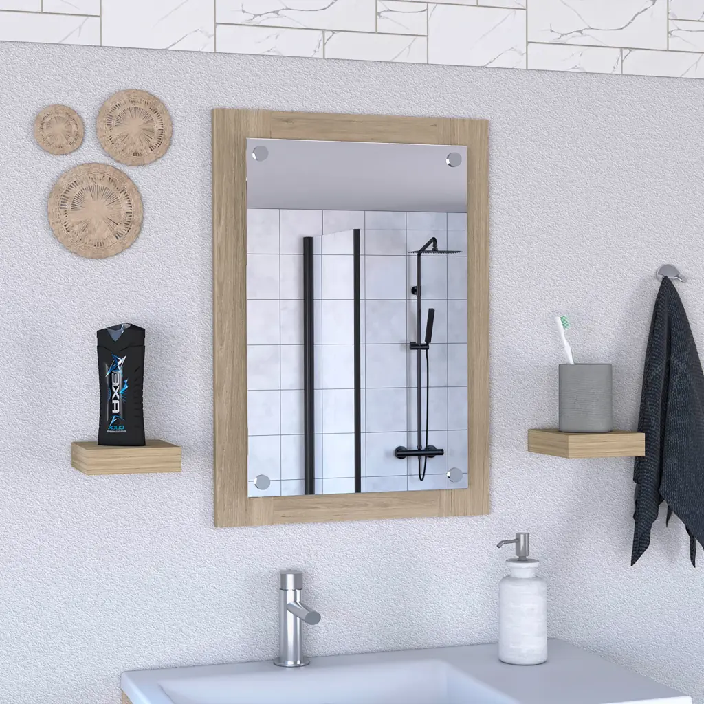 Vanguard Bathroom Mirror Crystal Light Frame Pine Beige Finish tuhome