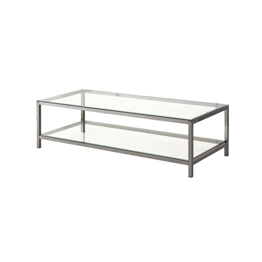 Glass Top Coffee Table Metal Frame Open Shelf Silver Saltoro Sherpi Modern Living Room