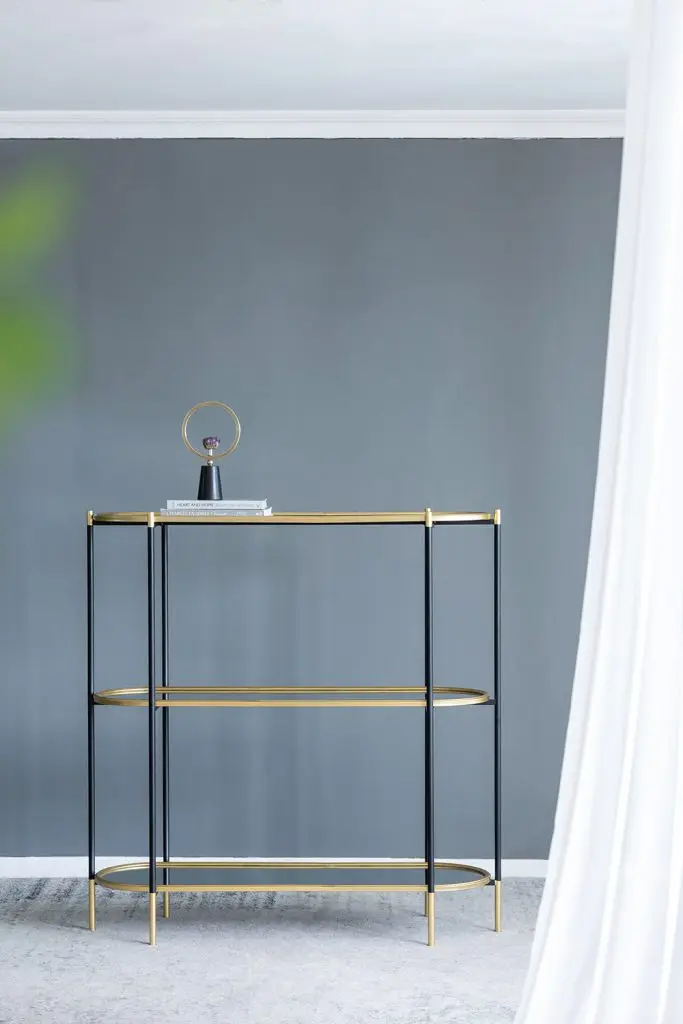48.5X16.5X50 Inch 3 Tier Black Metallic Console Table Mirrored Shelf w2078