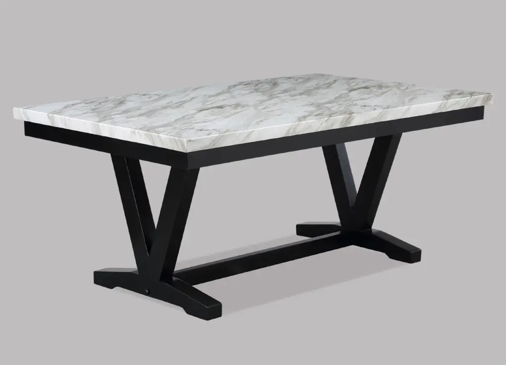 Modern White Faux Stone and Black Dining Room Rectangular Table V Shape Base kanepe