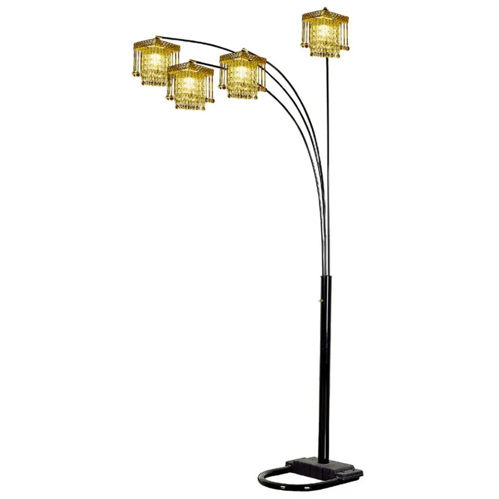 84 Inch Tall Floor Lamp Black Finish and 4 Arch Arms Glass Chandelier Lighting california home