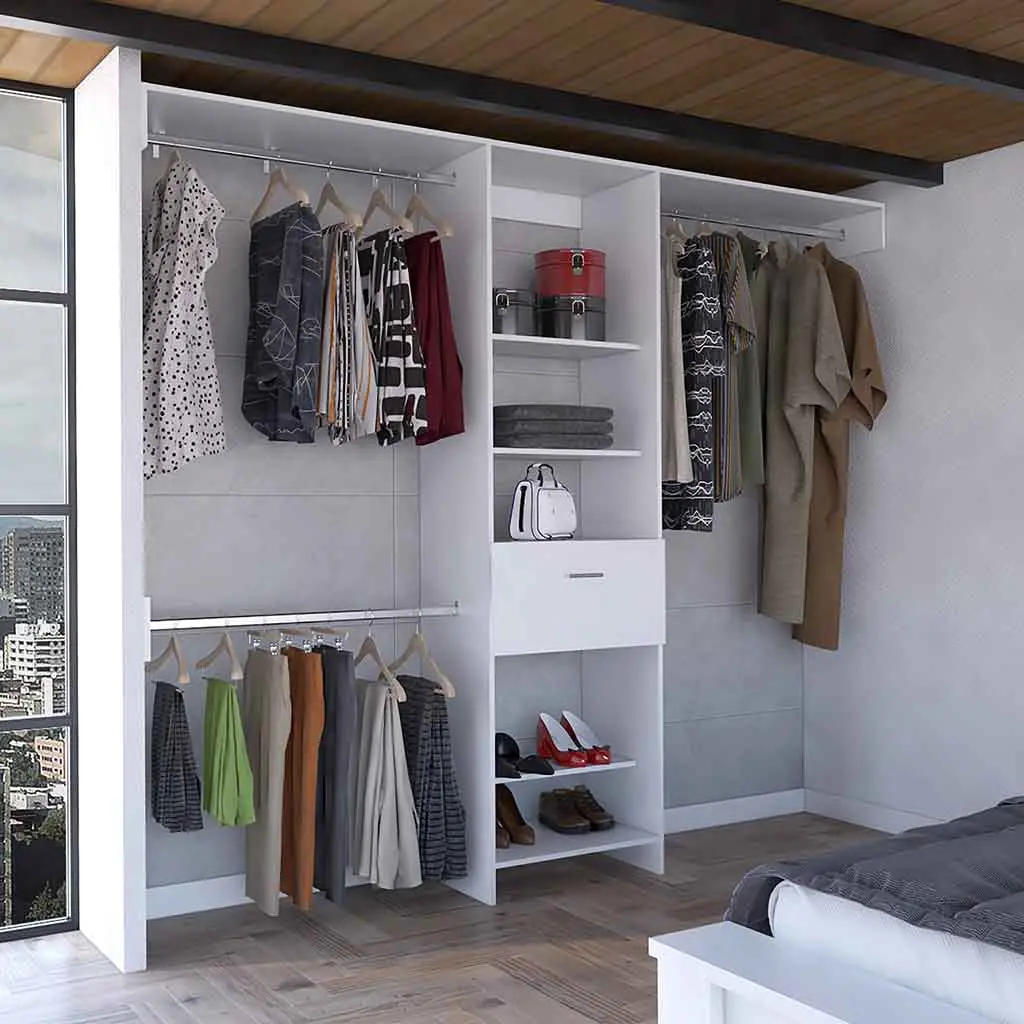 Manchester 250 Closet System Five Open Shelves One Drawer Three Metal Rods rta mubles colombia