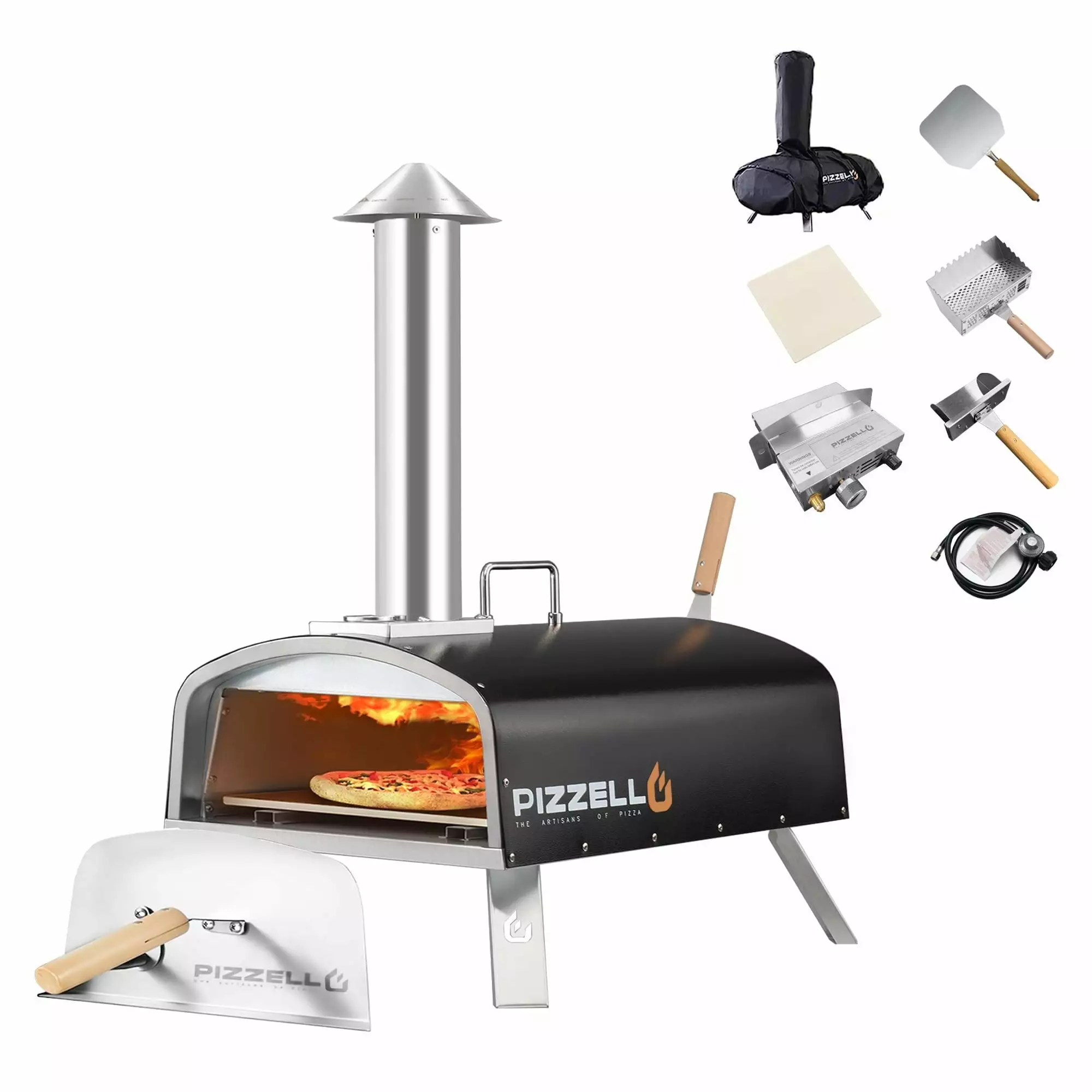 Pizzello 16 Outdoor Pizza Oven Propane and Wood Fired Cooking Black Black