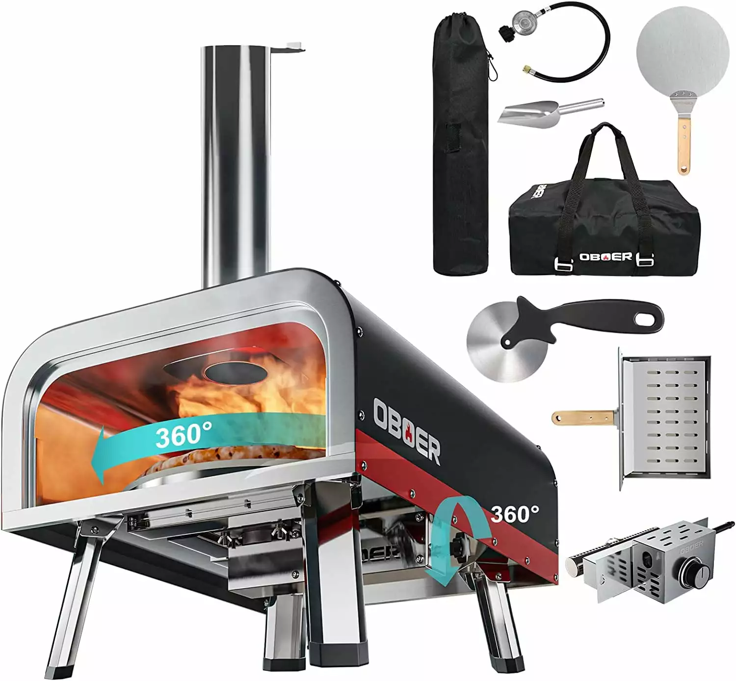 SLSY Outdoor 13 Inch Multi-Fuel Side Rotatable Pizza Oven, Stainless Steel Thermometer, Pizza Cutter, and Carry Bag