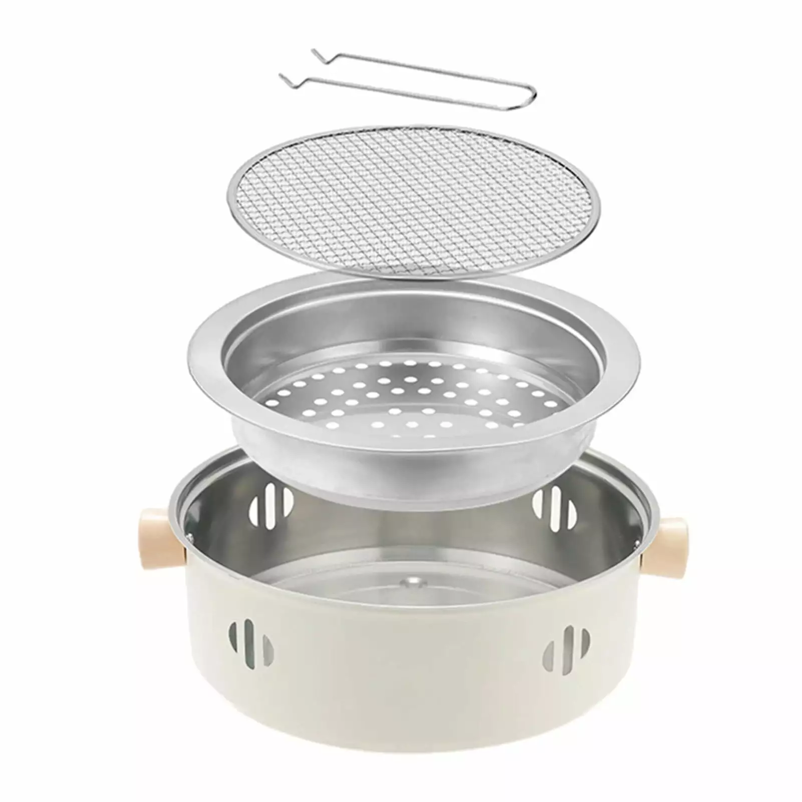 Pebbuoy BBQ Charcoal Grill Stove Detachable Grill Net Easy-to-Clean Multi-functional Stainless Steel Camping Grill