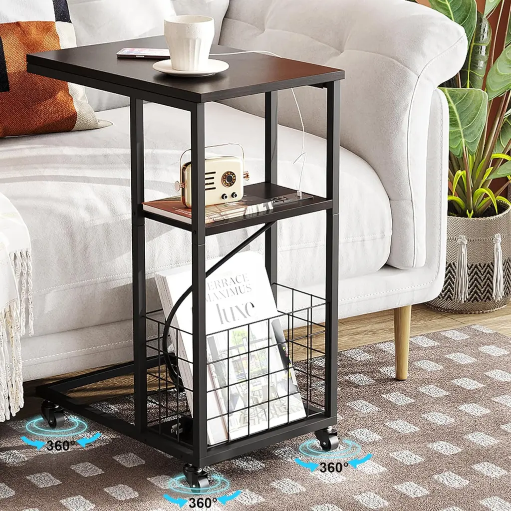 Under Seating Rolling Table Integrated Power Adjustable C Shaped End Table Wheels common