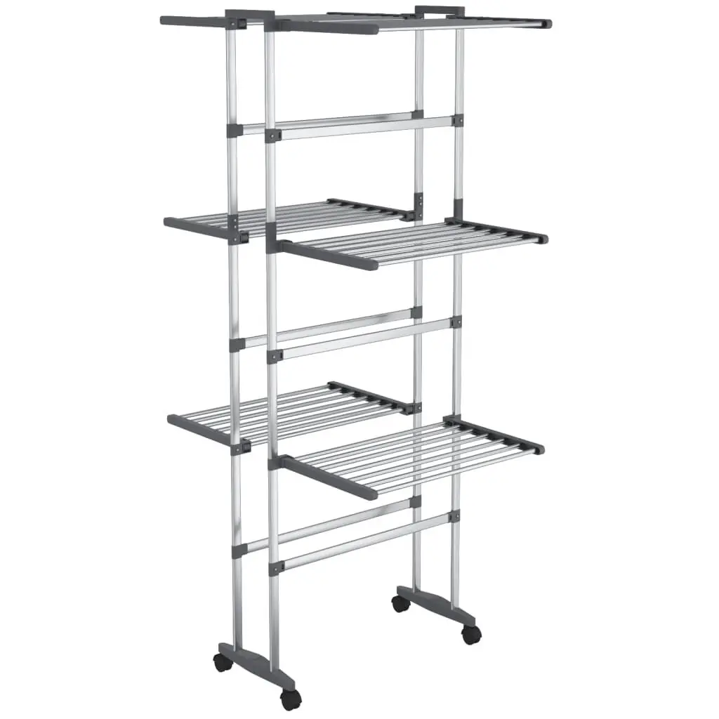 23.6x27.6x50.8 Inch Silver 3-Tier Laundry Drying Rack Wheels Space Saving