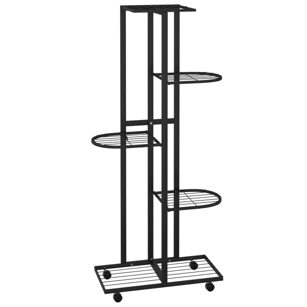 5-Tier Black Iron Flower Stand Wheels Indoor Outdoor Plants