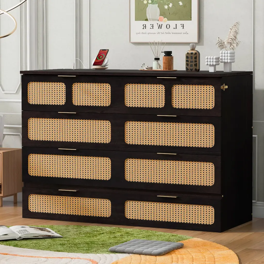 Queen Murphy Bed Large Drawers Espresso Plywood lucky furniture