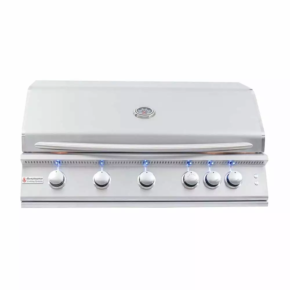 RCS Premier Series 40-Inch 5-Burner Built- Natural Gas Grill Rear Infrared Burner Grill Lights RJC40AL