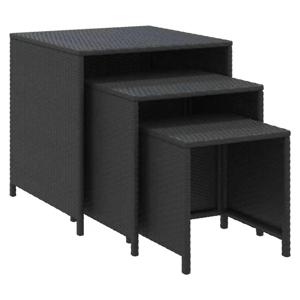 Black Poly Rattan Nesting Tables Set 3 Space Saving Side Tables